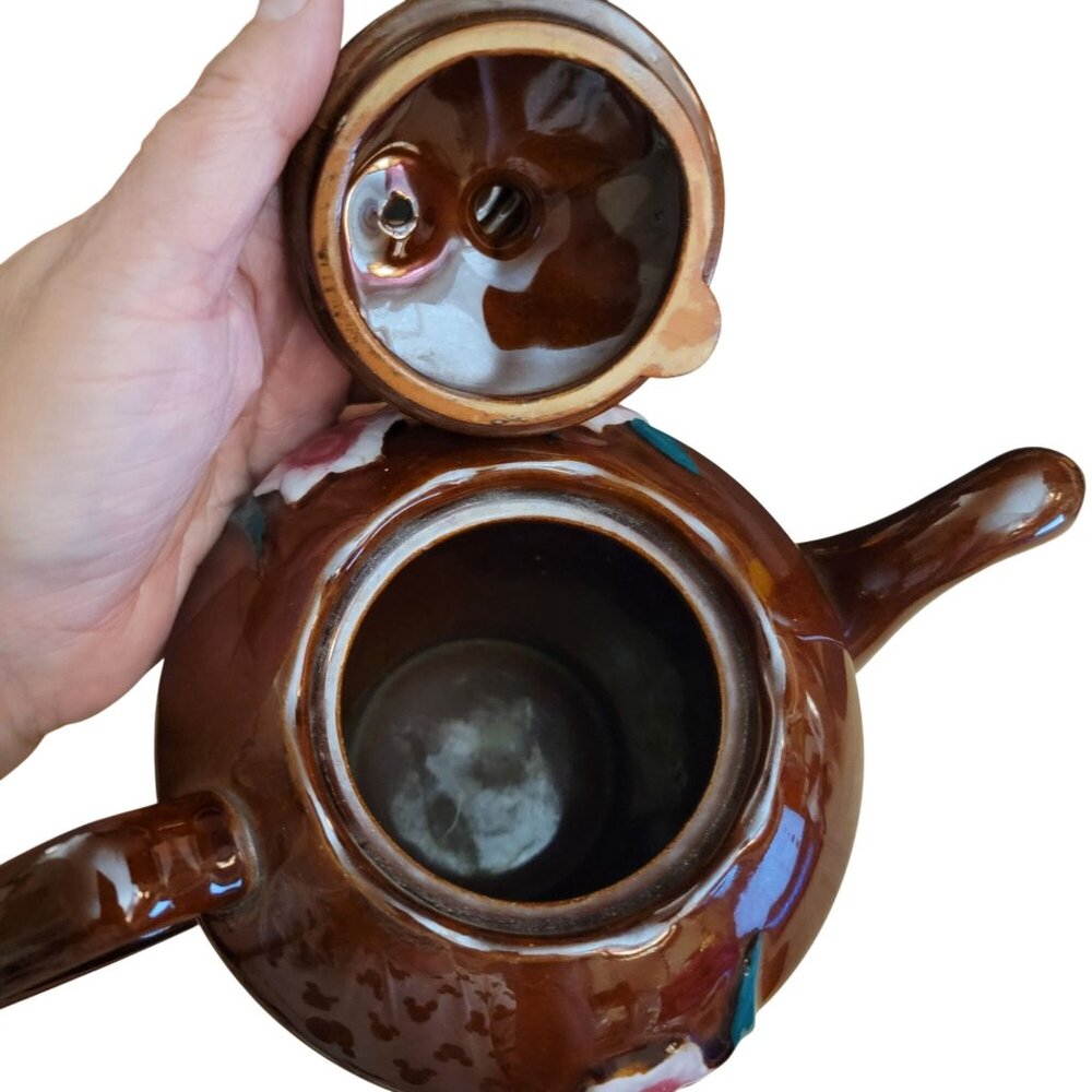 Vintage Brown Floral Ceramic Teapot Made in Japan Raised Flower Design - Picture 7 of 9